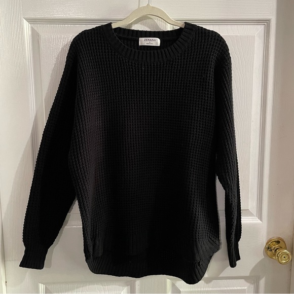 Zenana Outfitters Sweaters Zenana High Low Black Sweater Womens